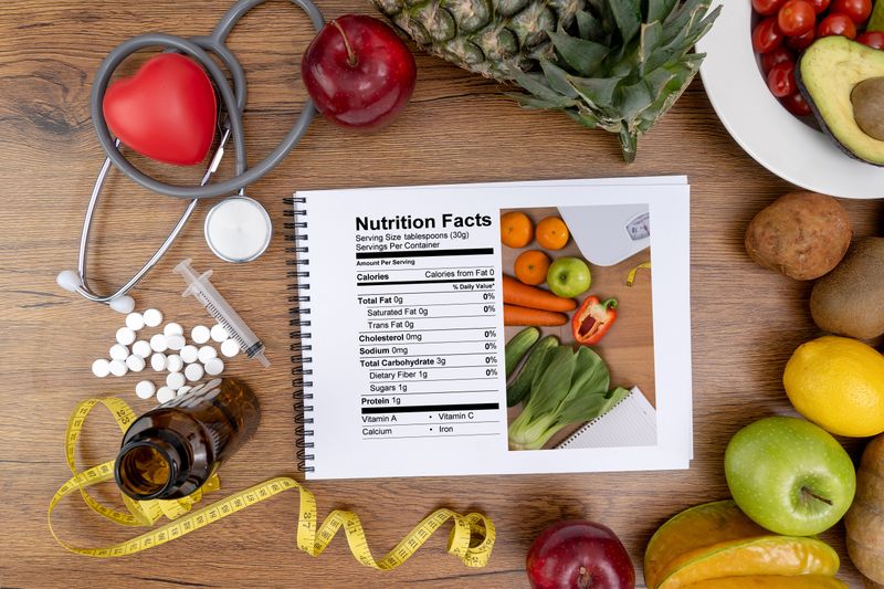 Fruit, vegetables, and nutrition notebook.